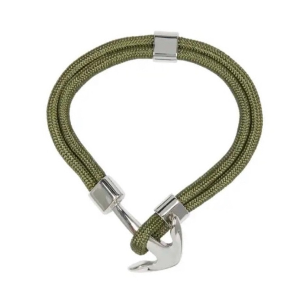 Green Anchor Bracelet with Silver Accents